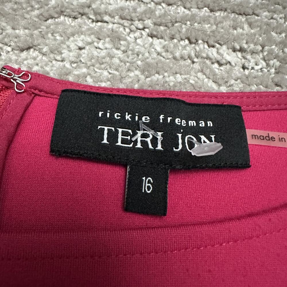 Teri Jon Dress Womens 16 Pink Bell Sleeve Sheath Scallop Hem Party Cocktail - Picture 9 of 16